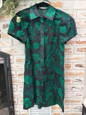 Alice + Olivia Black Dress with Emerald Green Floral Print